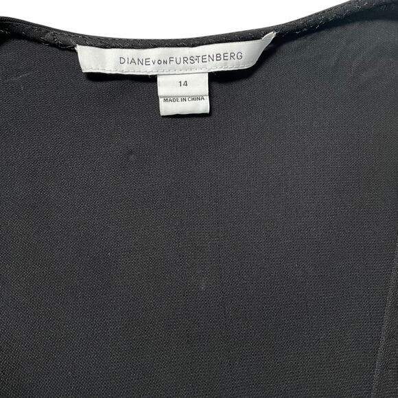 Diane von Furstenberg Black Wrap Dress Size 14 Silk Hem Classic Tie Side - Picture 6 of 11
